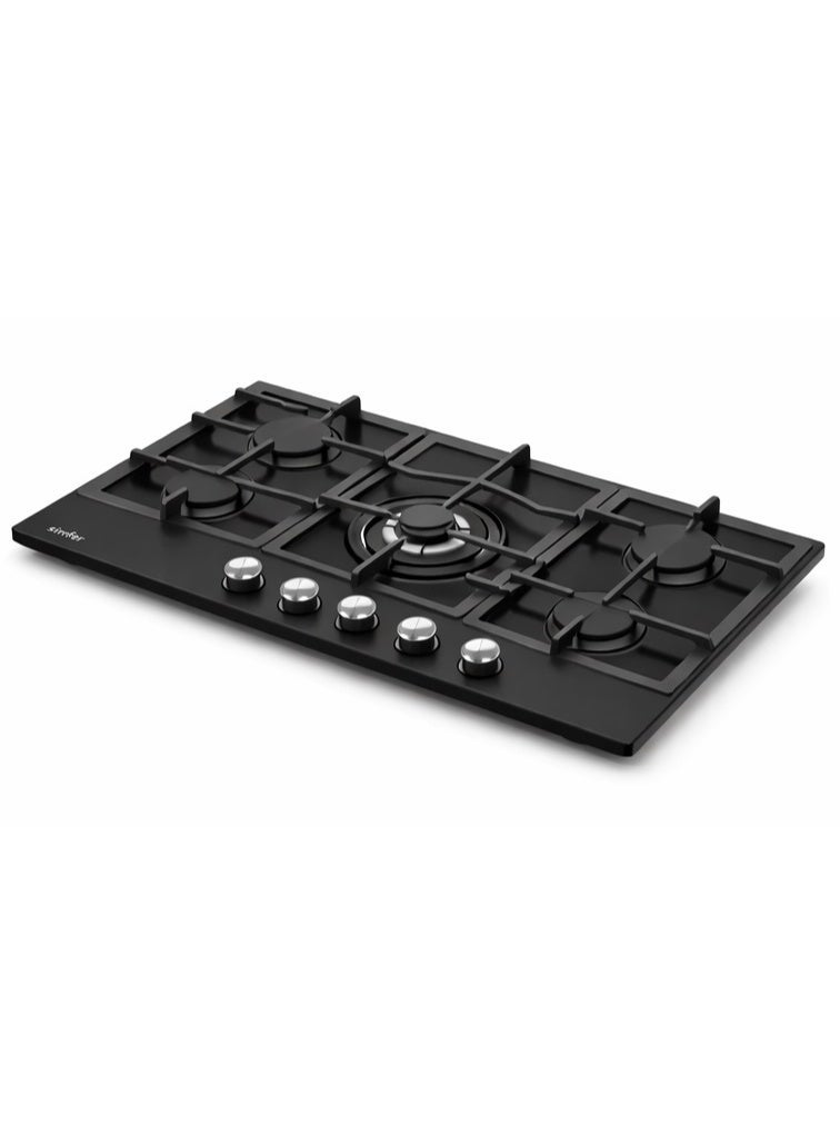 Simfer Built-in Gas Hob 90 cm  – Black Glass – 5 Sabaf Burners – Front Controls – Auto Ignition – Full Safety – Strong Cast-Iron Pan Supports - H9505HGSSP - Image 5